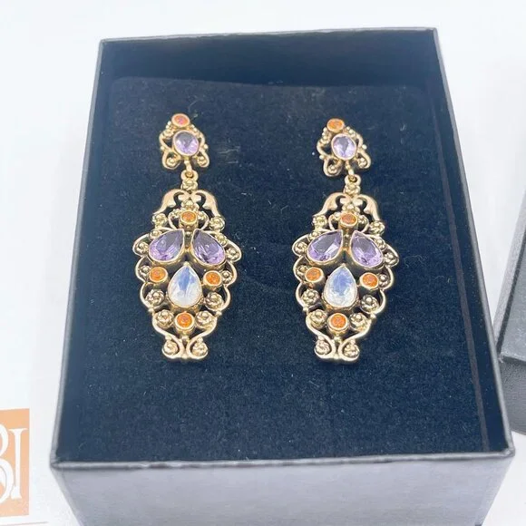 Nicky Butler Gold Tone Earrings Precious Stones Amethyst & Moonstone - Picture 3 of 7